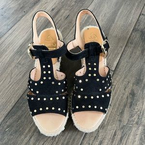 Kanna Studded Black Wedge Sandals size 40